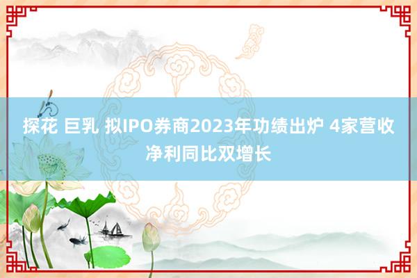 探花 巨乳 拟IPO券商2023年功绩出炉 4家营收净利同比双增长